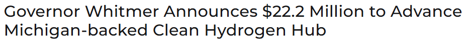 Governor Whitmer Announces $22.2 Million to Advance Michigan-backed Clean Hydrogen Hub